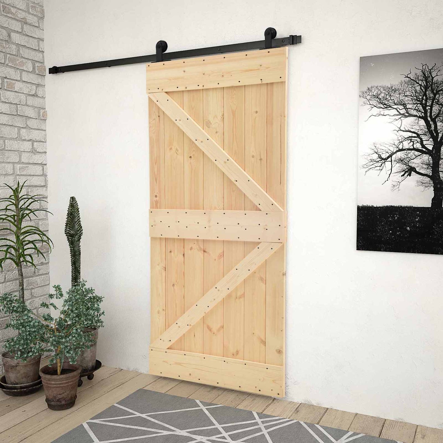 Skyvedør Naturlig og svart 90 x 210 cm Heltre furu