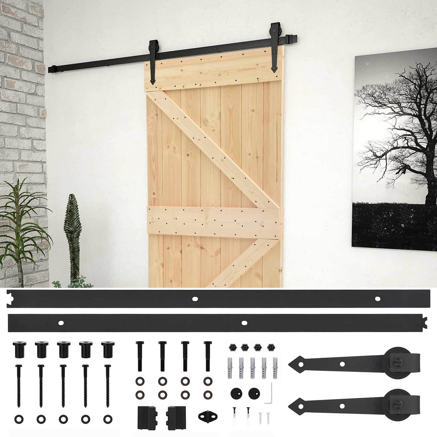 Skyvedør Naturlig og svart 100 x 210 cm Heltre furu