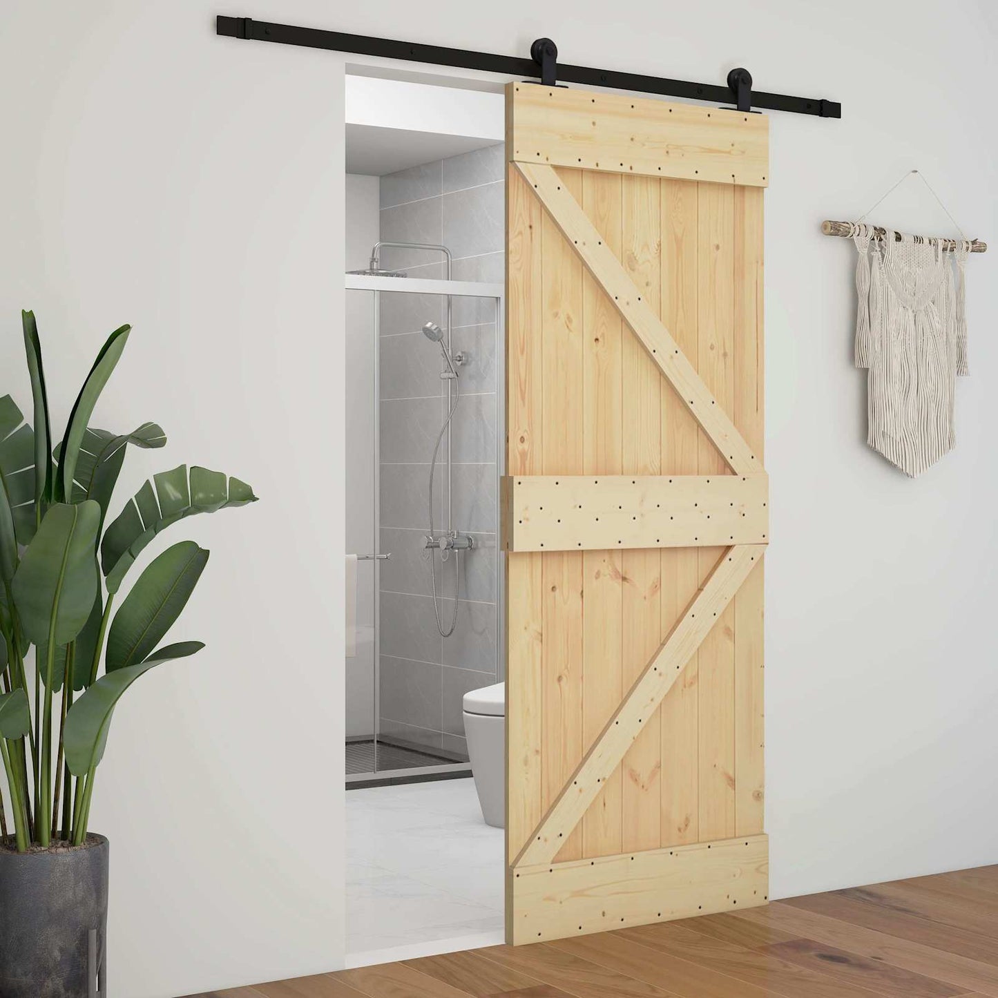 Skyvedør Naturlig og svart 100 x 210 cm Heltre furu