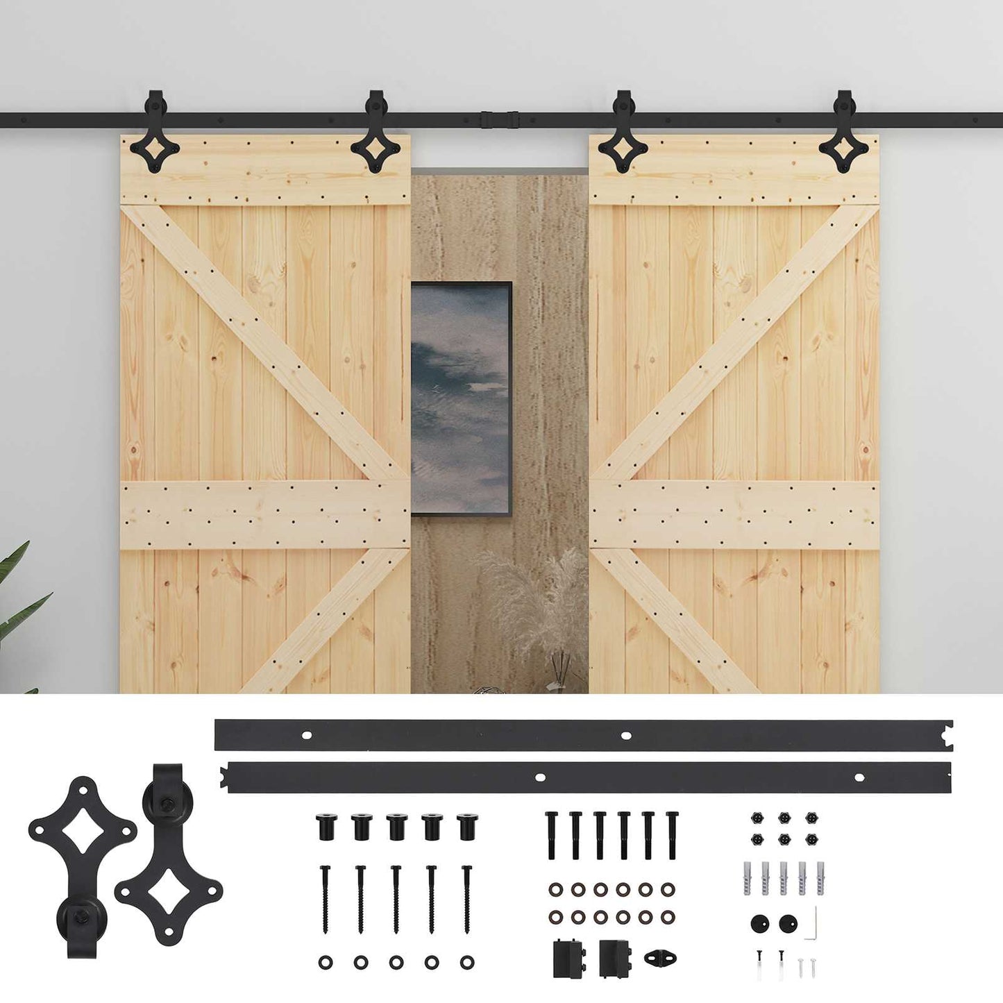 Skyvedør 2 pcs Naturlig og svart Heltre furu