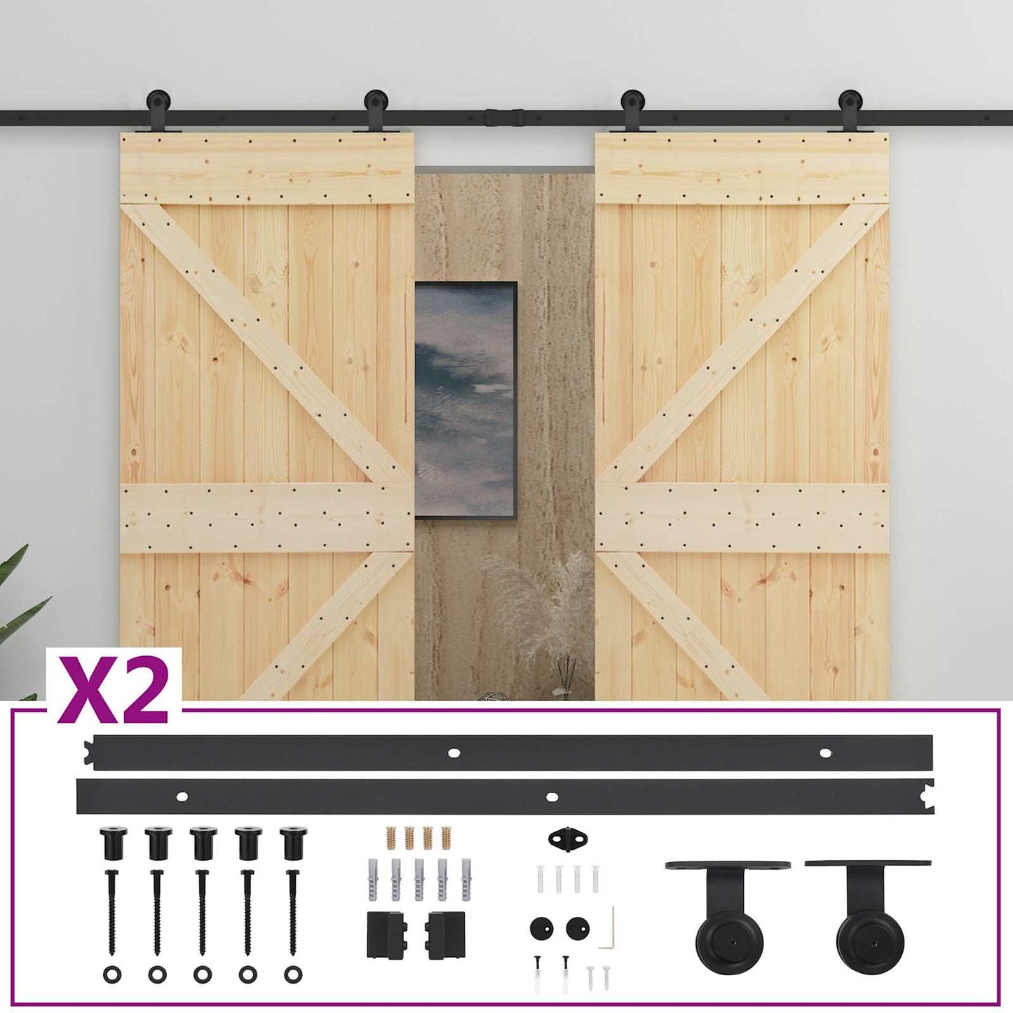 Skyvedør 2 pcs Naturlig og svart Heltre furu
