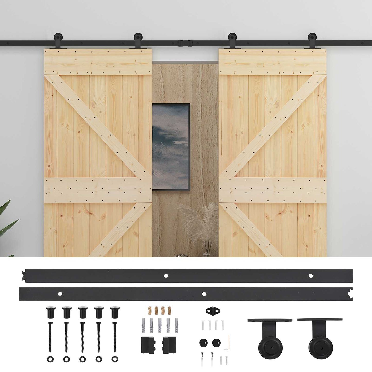 Skyvedør 2 pcs Naturlig og svart Heltre furu