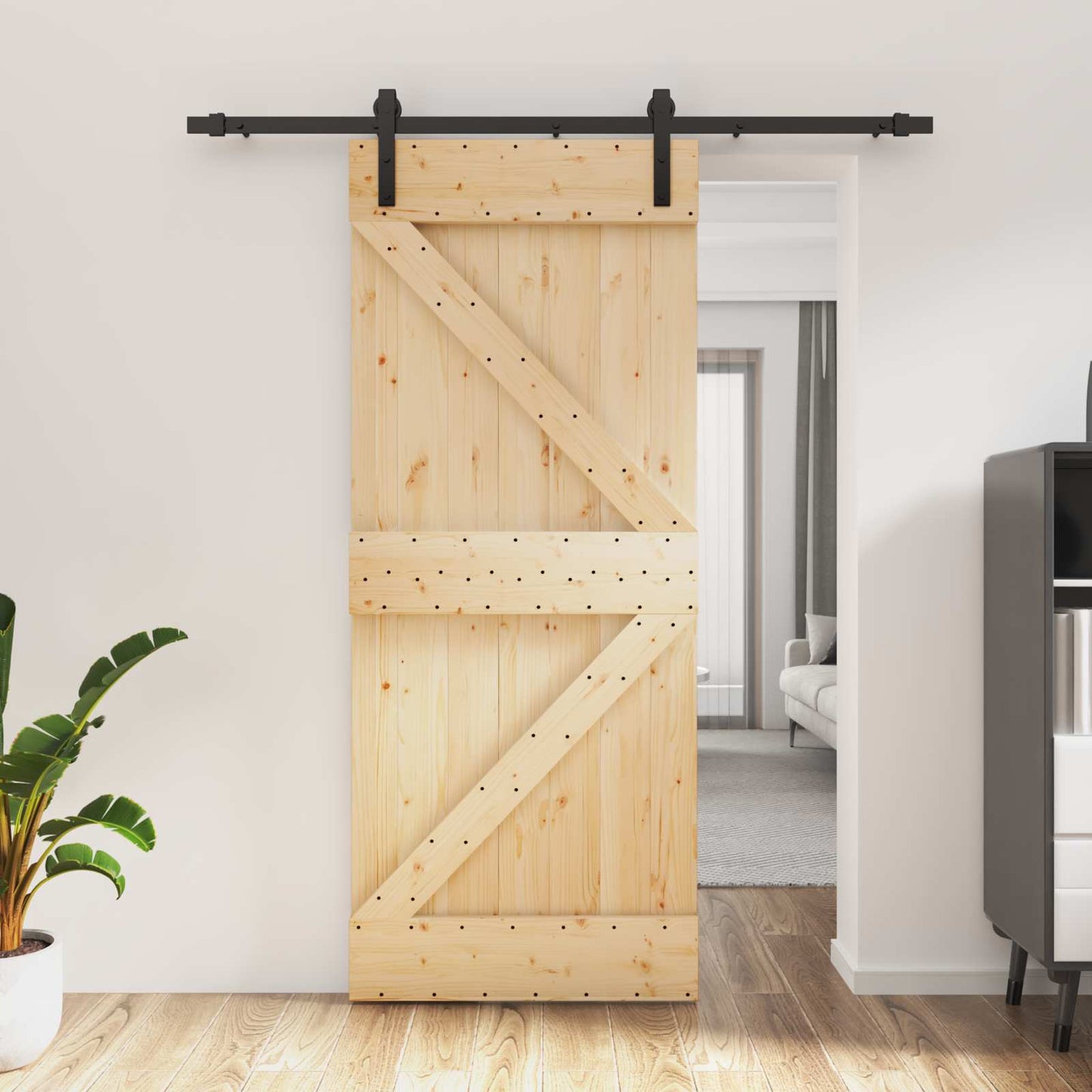 Skyvedør Naturlig og svart 85 x 210 cm Massiv Furu Tre