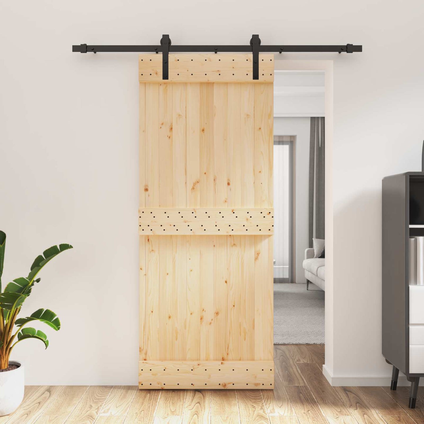 Skyvedør Naturlig og svart 85 x 210 cm Massiv Furu Tre
