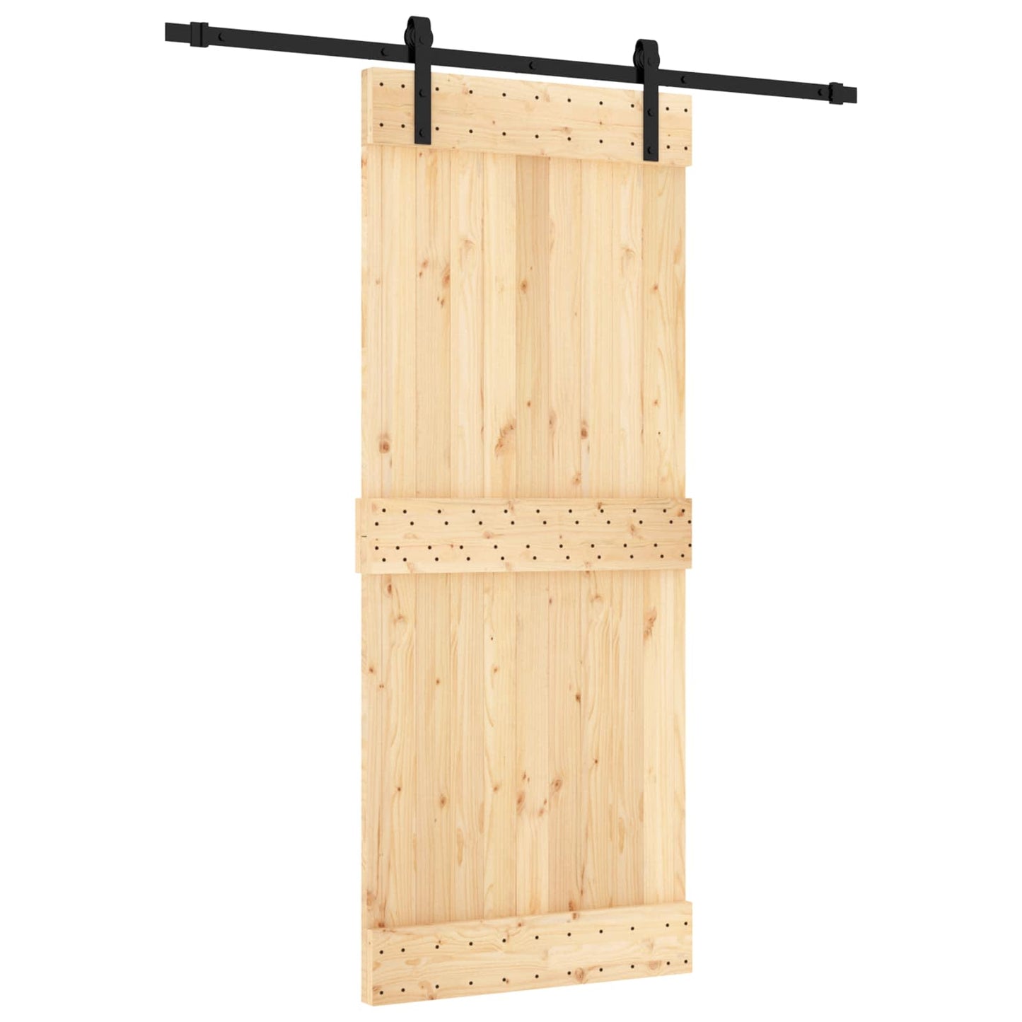 Skyvedør Naturlig og svart 85 x 210 cm Massiv Furu Tre