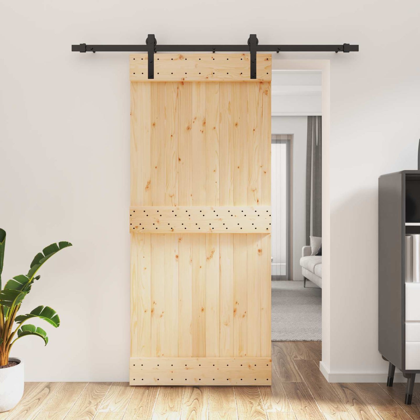 Skyvedør Naturlig og svart 90 x 210 cm Massiv Furu Tre