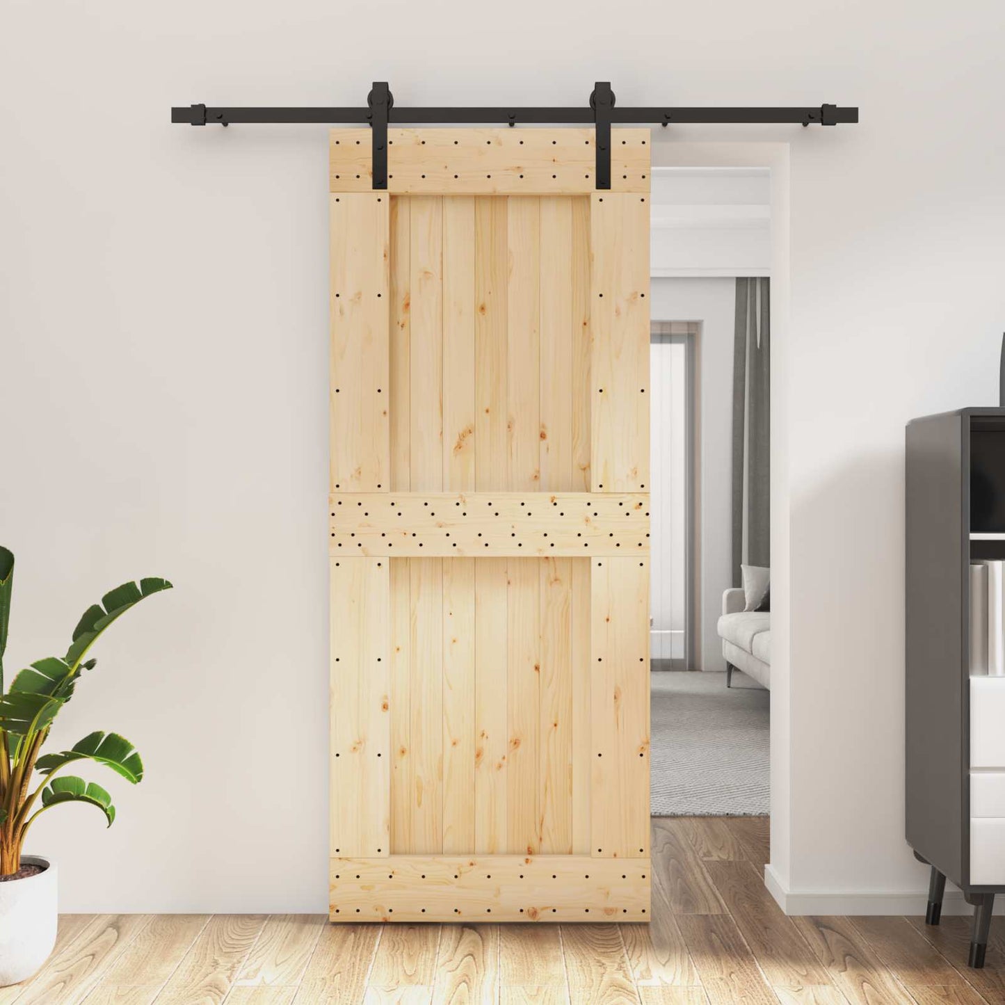Skyvedør Naturlig og svart 85 x 210 cm Massiv Furu Tre