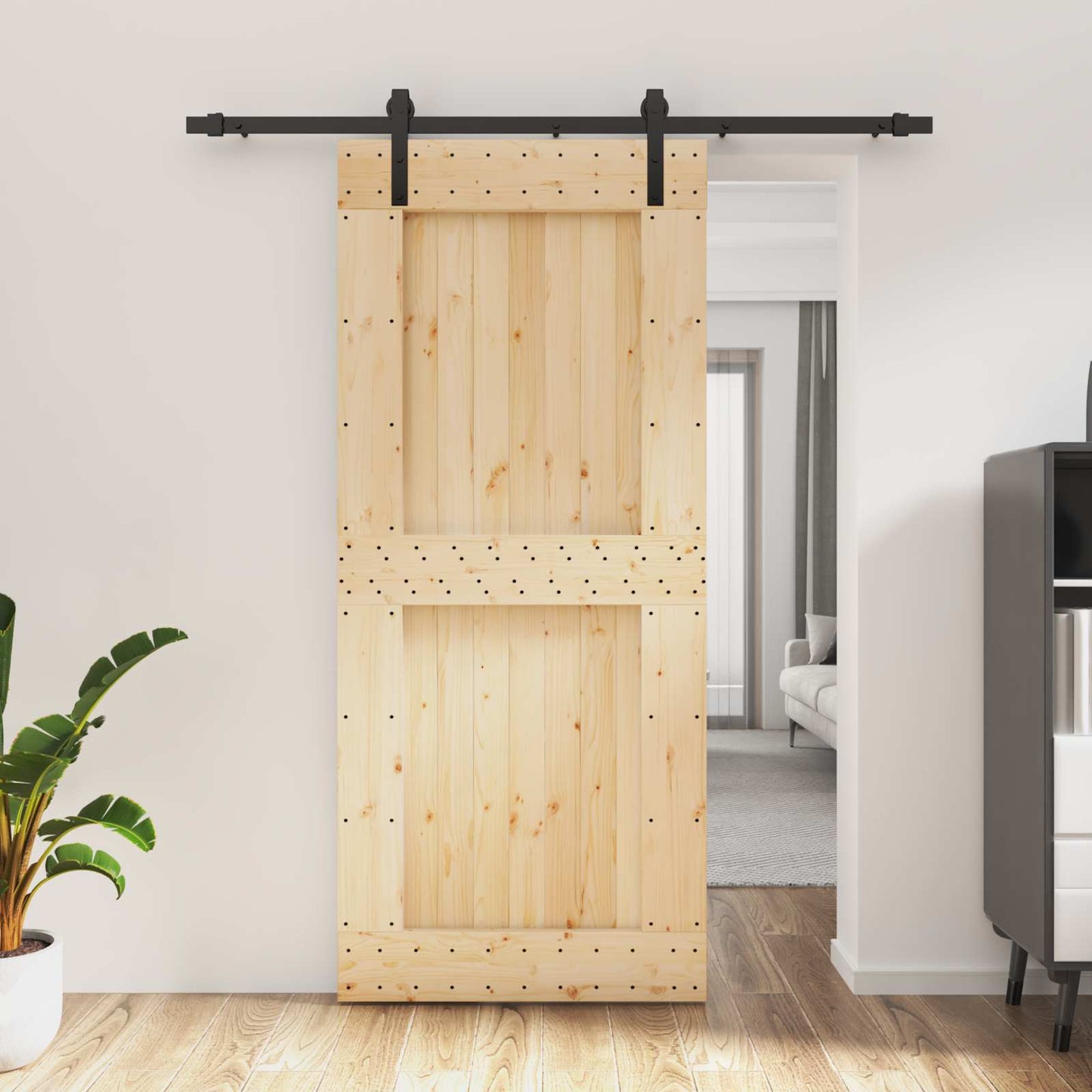 Skyvedør Naturlig og svart 90 x 210 cm Massiv Furu Tre