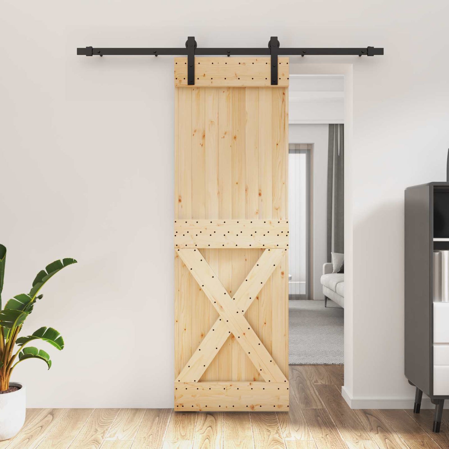 Skyvedør Naturlig og svart 70 x 210 cm Massiv Furu Tre