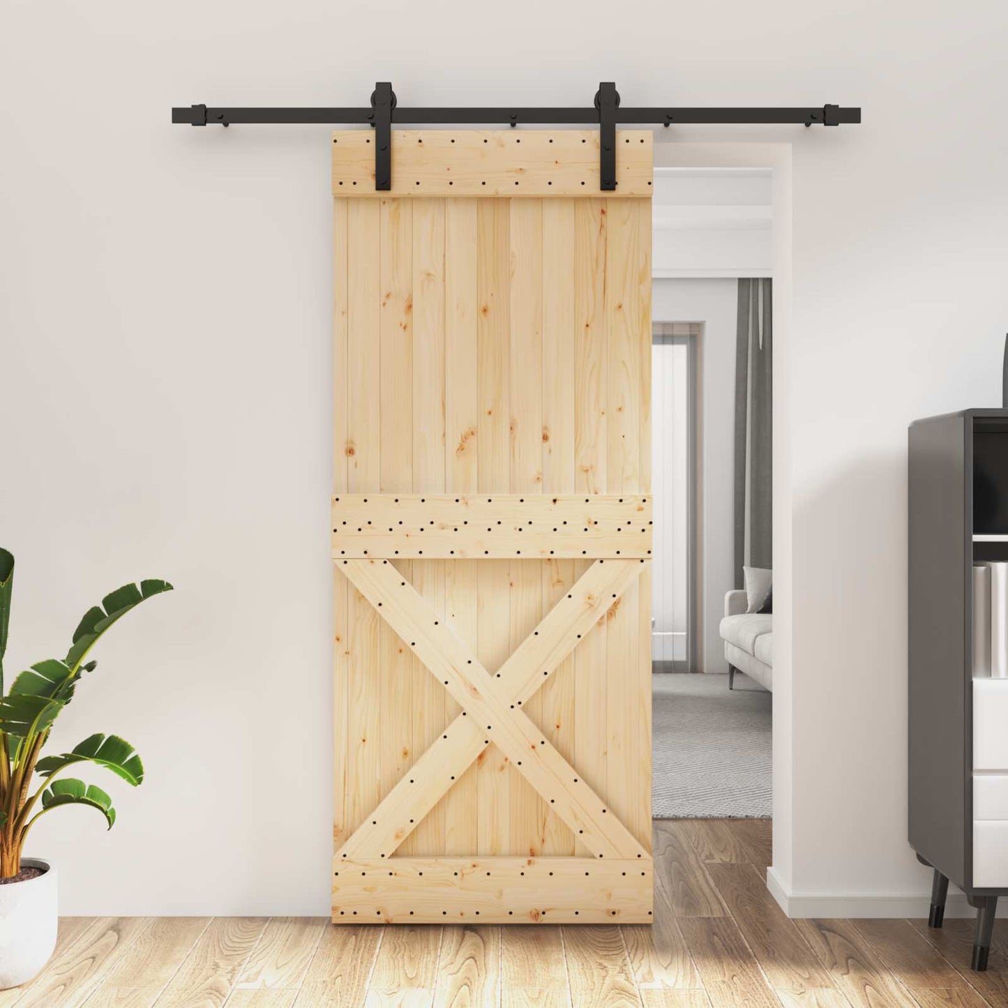 Skyvedør Naturlig og svart 85 x 210 cm Massiv Furu Tre