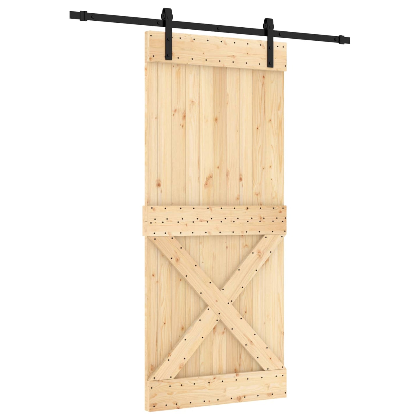 Skyvedør Naturlig og svart 90 x 210 cm Massiv Furu Tre
