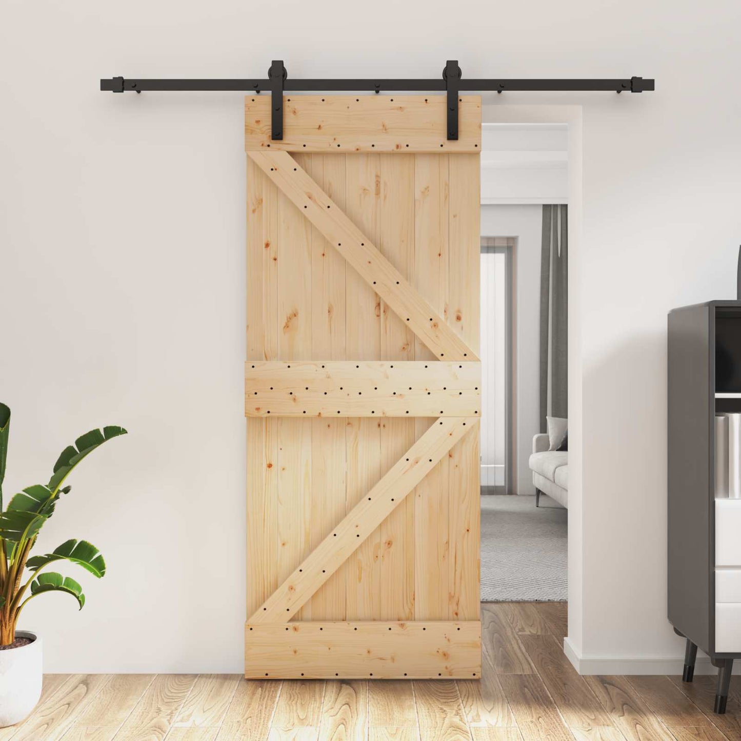 Skyvedør Naturlig og svart 85 x 210 cm Massiv Furu Tre