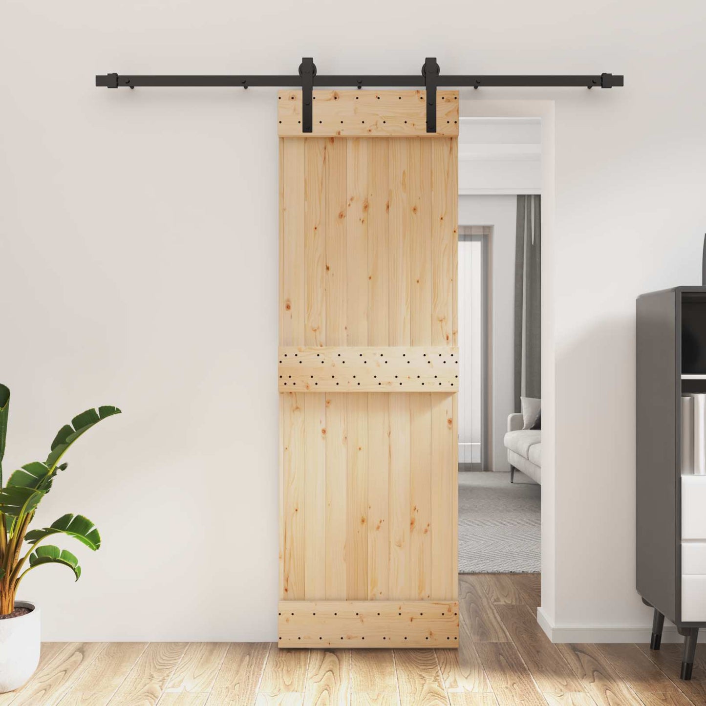 Skyvedør Naturlig og svart 70 x 210 cm Massiv Furu Tre