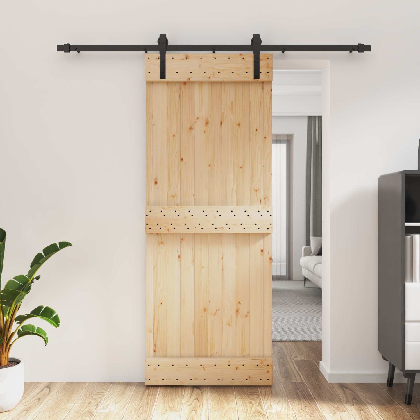 Skyvedør Naturlig og svart 80 x 210 cm Massiv Furu Tre