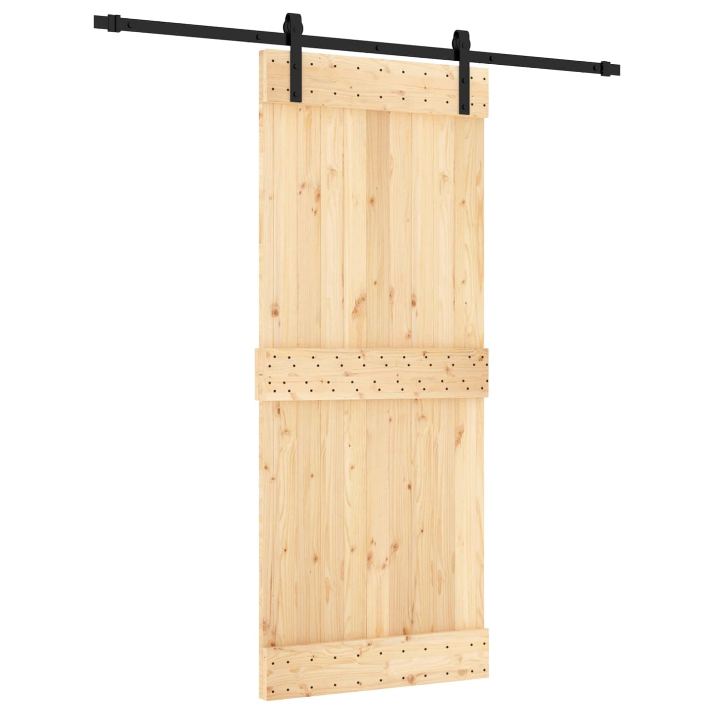 Skyvedør Naturlig og svart 85 x 210 cm Massiv Furu Tre