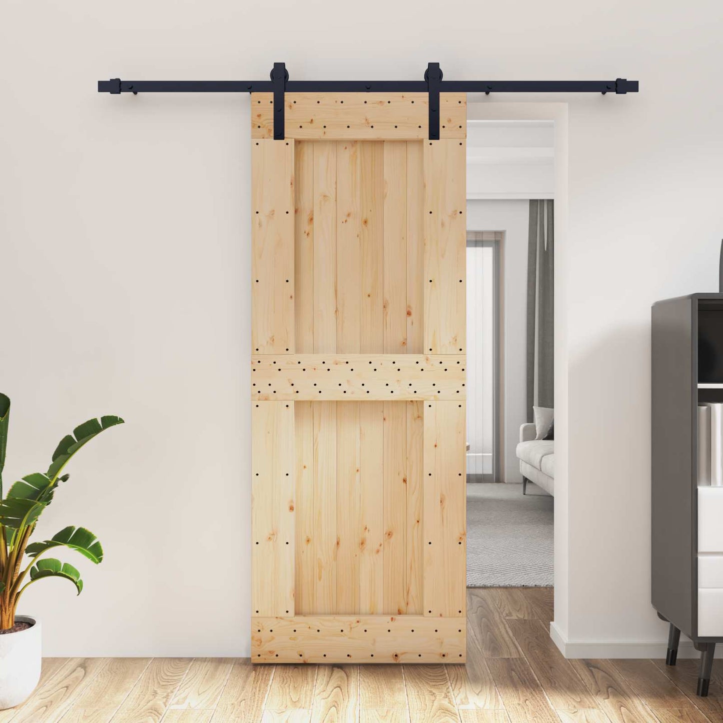 Skyvedør Naturlig og svart 80 x 210 cm Massiv Furu Tre