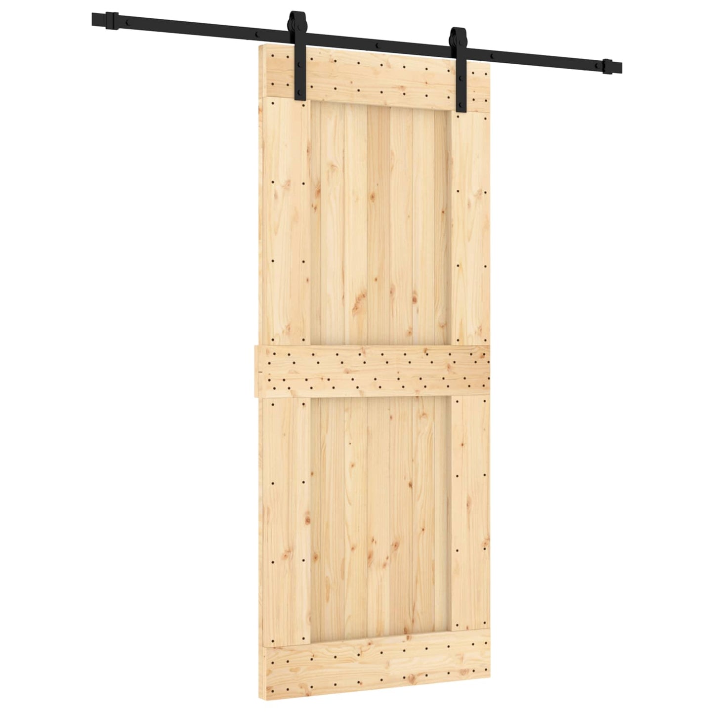 Skyvedør Naturlig og svart 85 x 210 cm Massiv Furu Tre