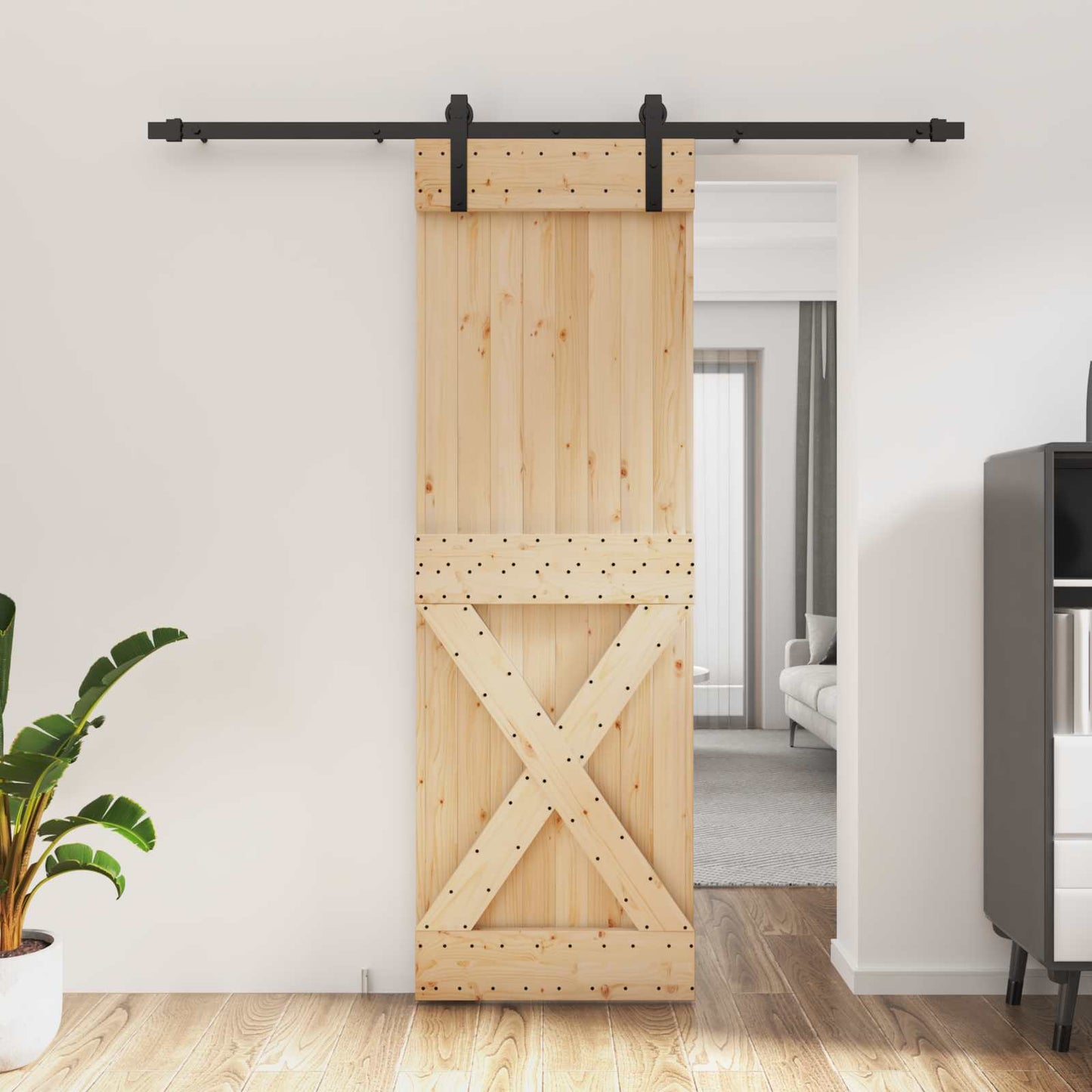 Skyvedør Naturlig og svart 70 x 210 cm Massiv Furu Tre
