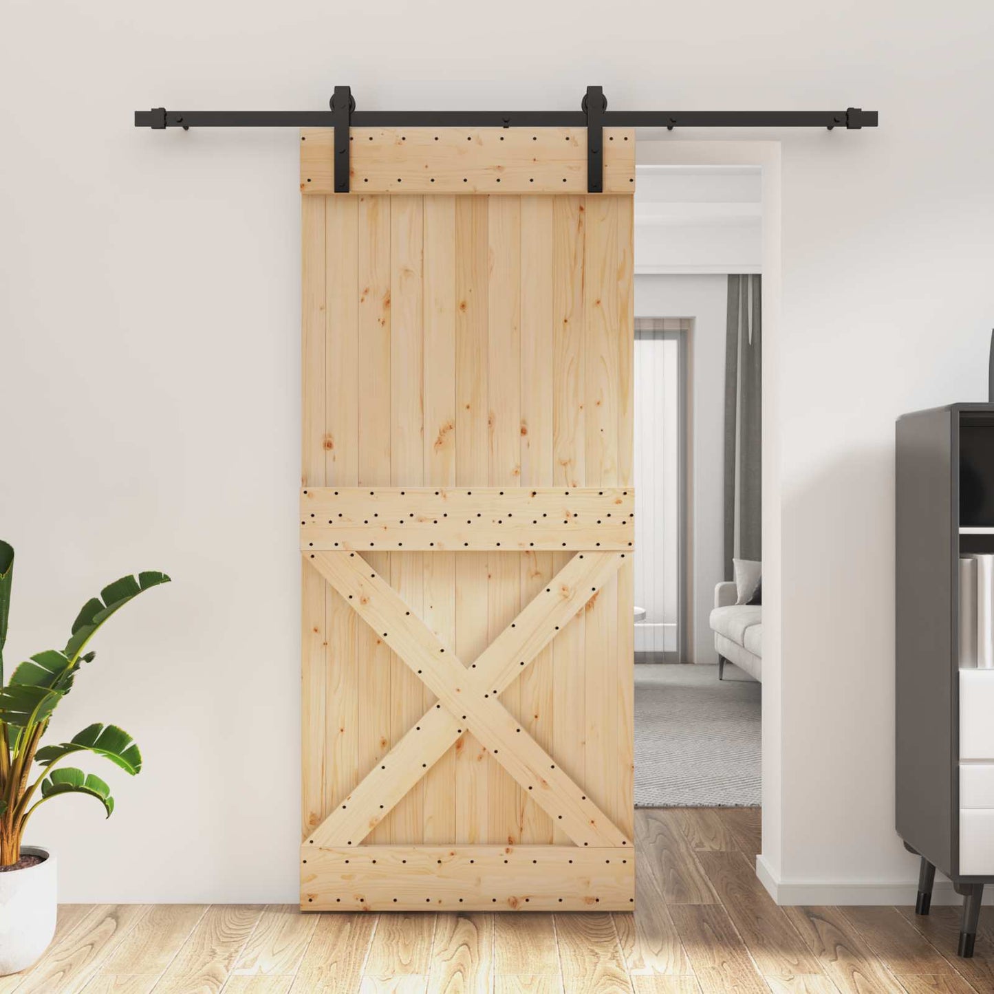 Skyvedør Naturlig og svart 90 x 210 cm Massiv Furu Tre