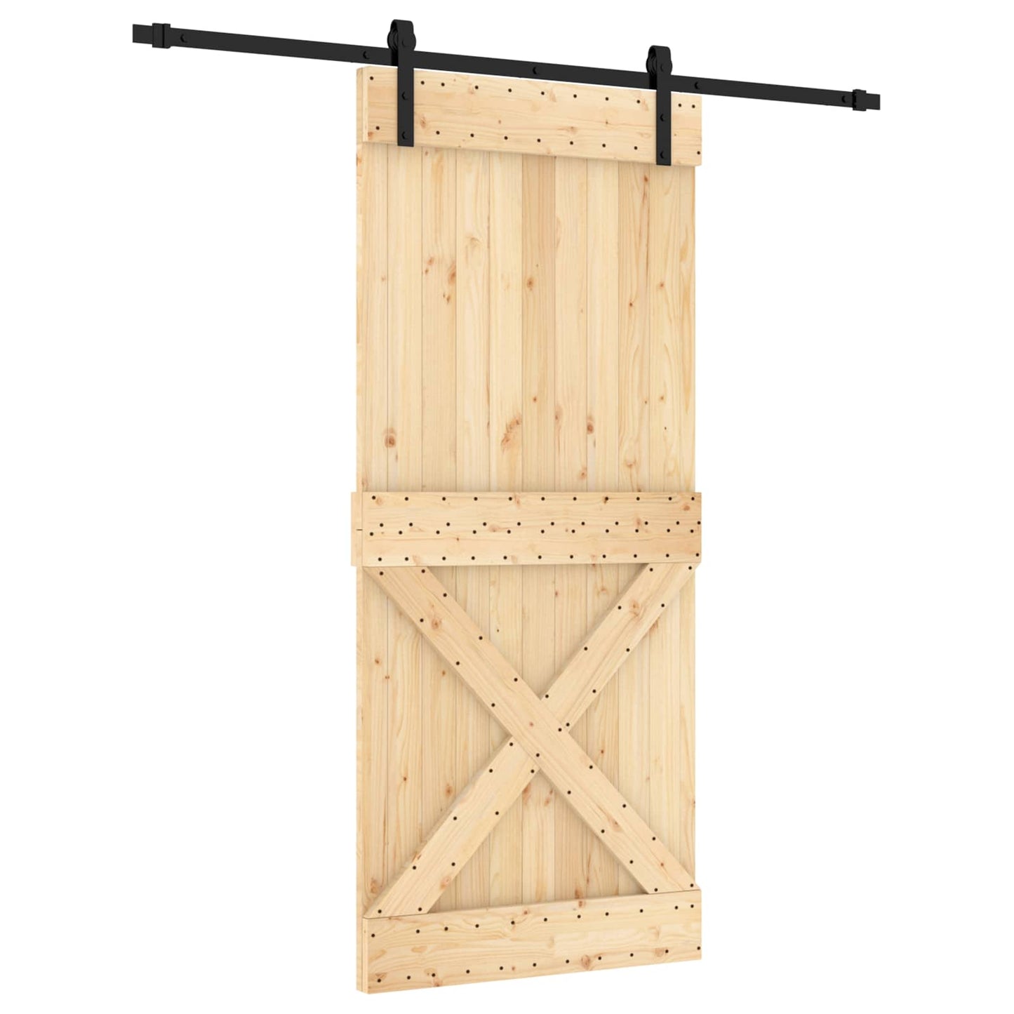 Skyvedør Naturlig og svart 90 x 210 cm Massiv Furu Tre