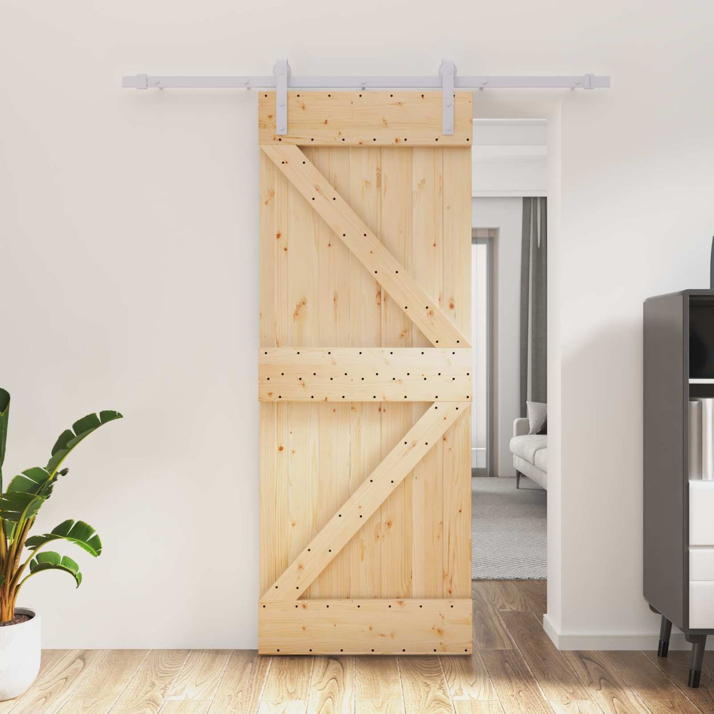 Skyvedør Naturlig og Hvit 80 x 210 cm Heltre furu