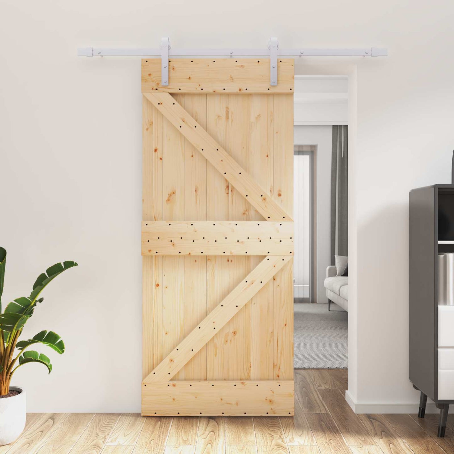 Skyvedør Naturlig og Hvit 90 x 210 cm Heltre furu