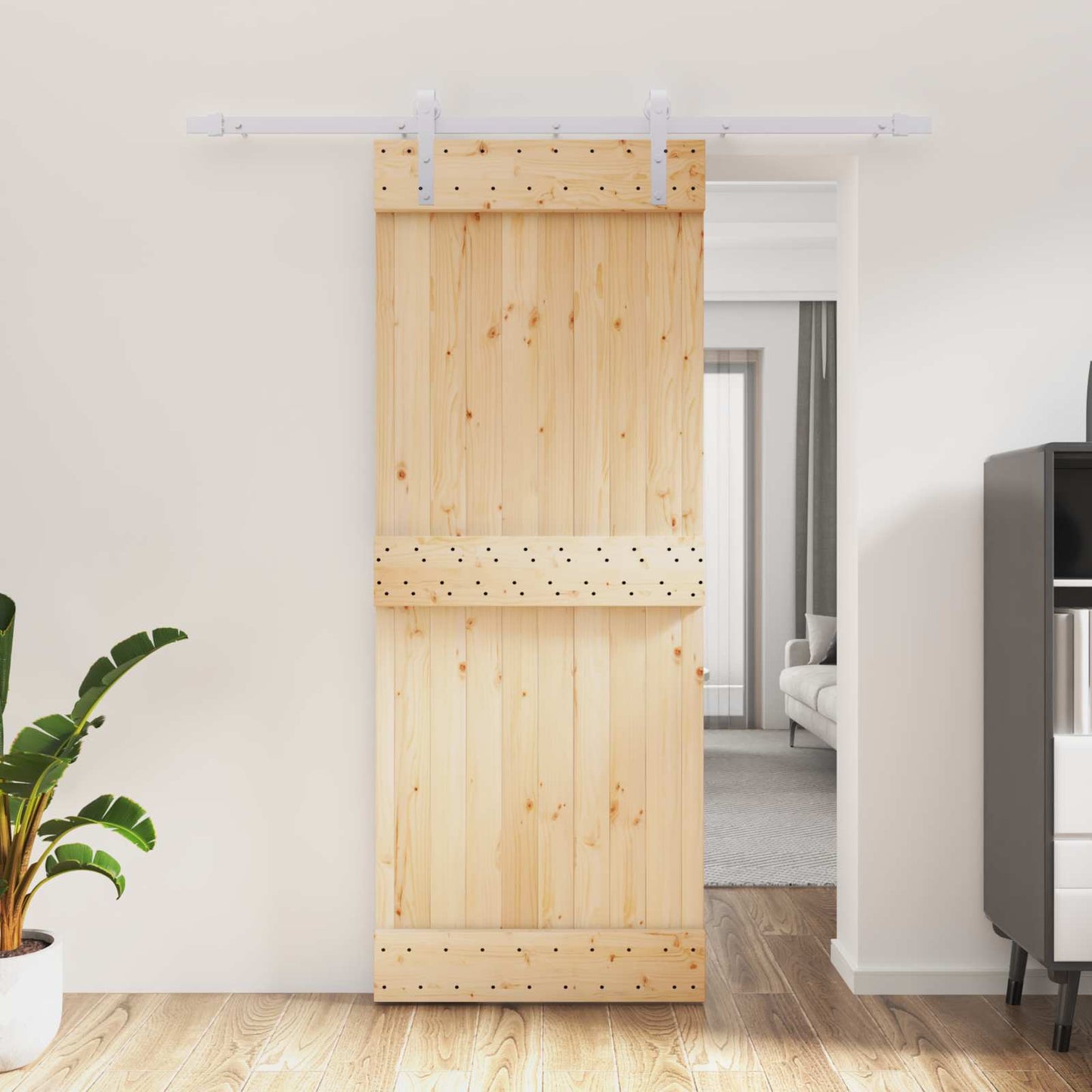 Skyvedør Naturlig og Hvit 80 x 210 cm Massiv Furu Tre
