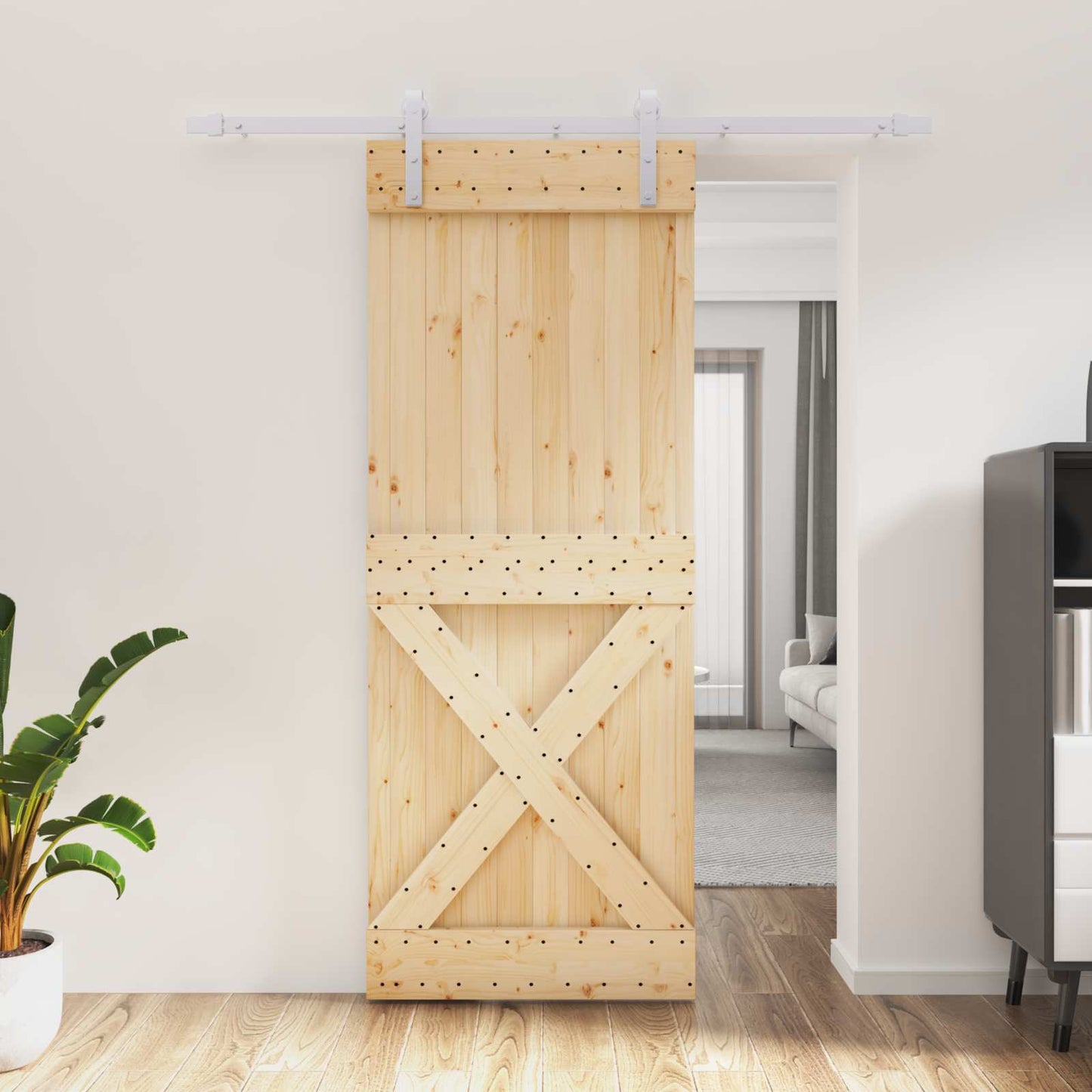 Skyvedør Naturlig og Hvit 80 x 210 cm Massiv Furu Tre