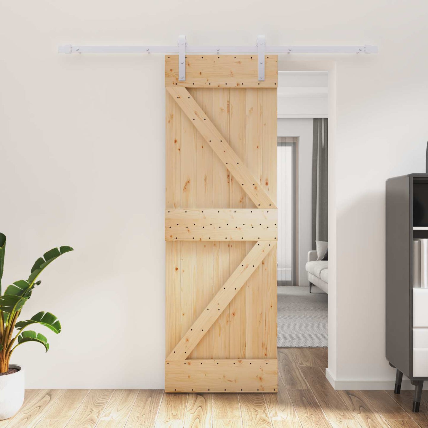 Skyvedør Naturlig og Hvit 70 x 210 cm Massiv Furu Tre