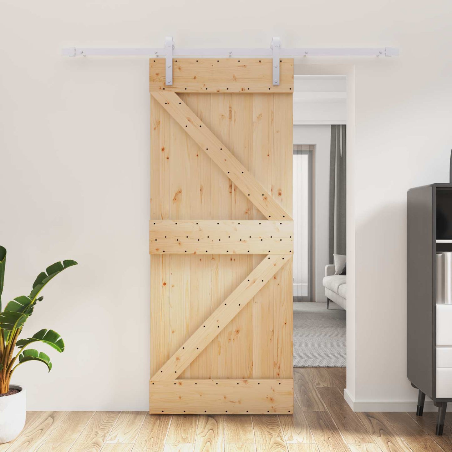 Skyvedør Naturlig og Hvit 85 x 210 cm Massiv Furu Tre