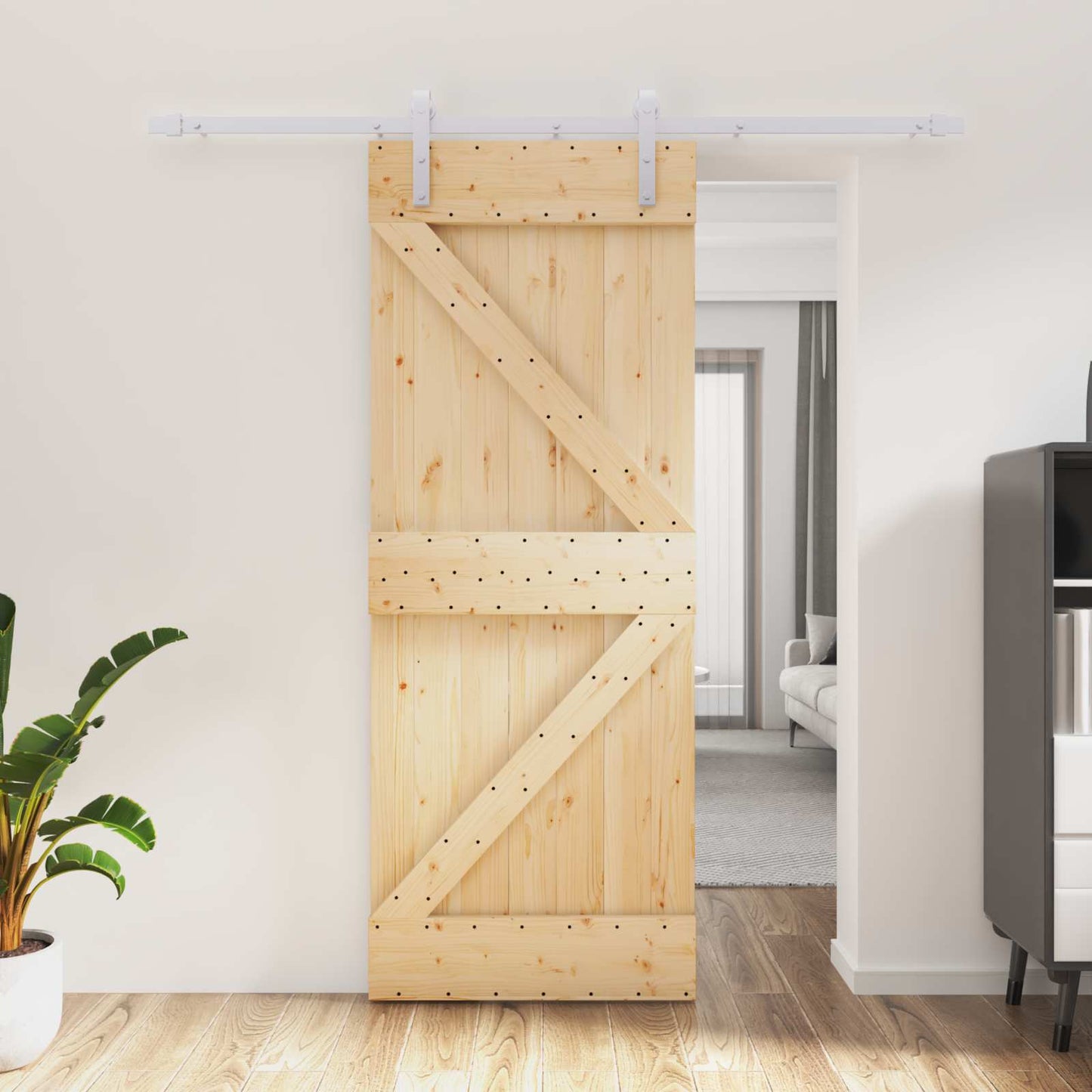 Skyvedør Naturlig og Hvit 80 x 210 cm Heltre furu