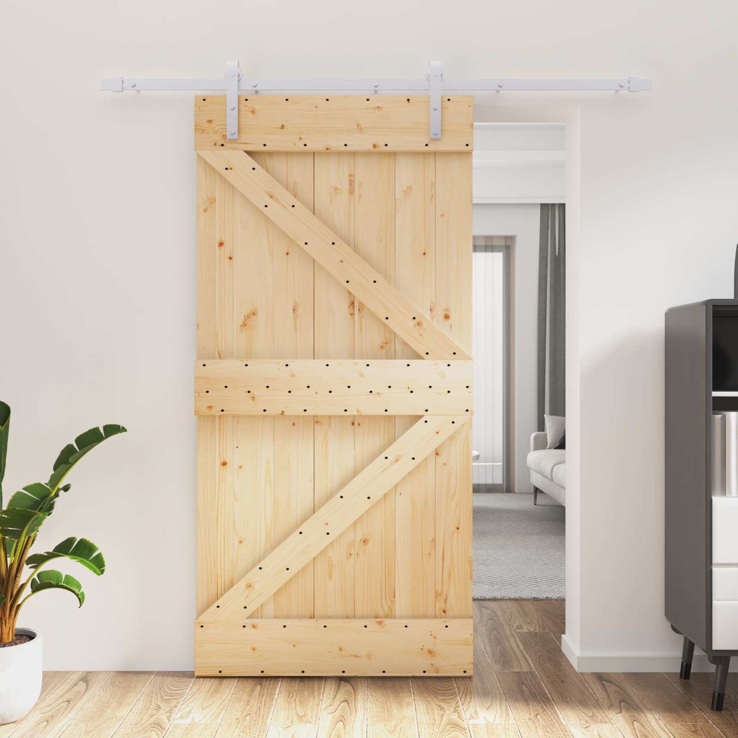 Skyvedør Naturlig og Hvit 100 x 210 cm Heltre furu