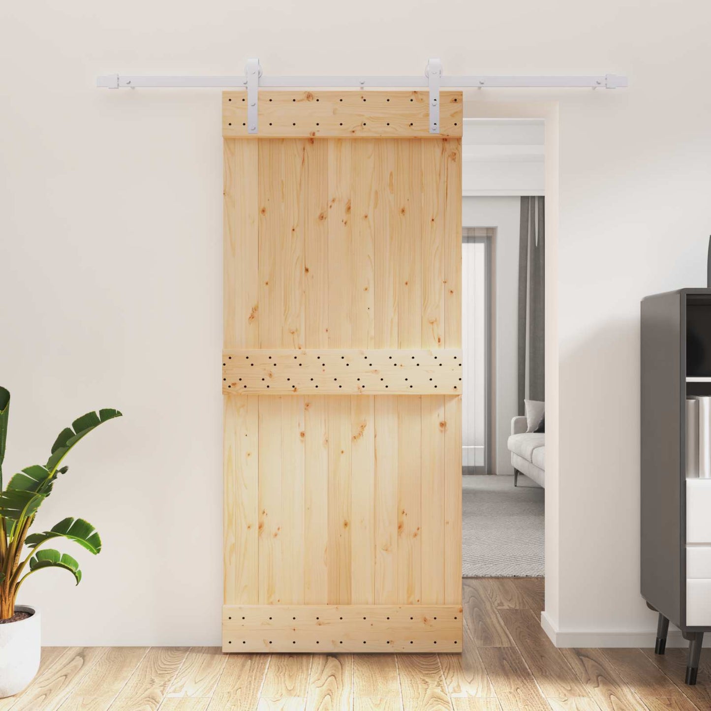 Skyvedør Naturlig og Hvit 90 x 210 cm Massiv Furu Tre