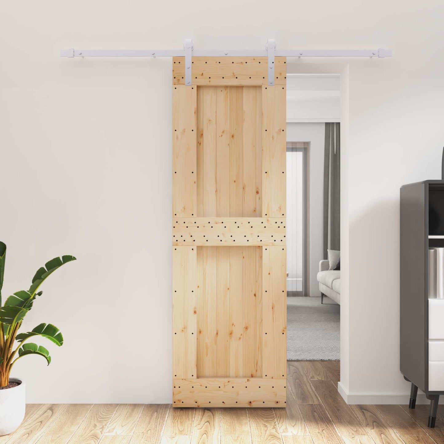 Skyvedør Naturlig og Hvit 70 x 210 cm Massiv Furu Tre
