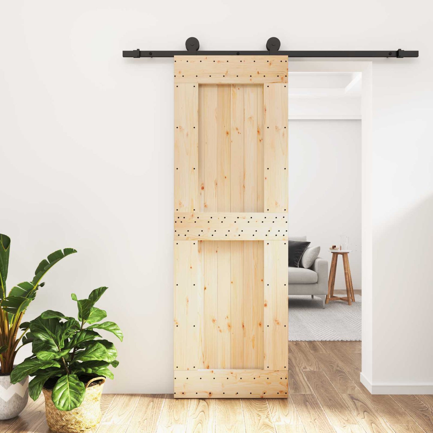 Skyvedør Naturlig og svart 70 x 210 cm Massiv Furu Tre