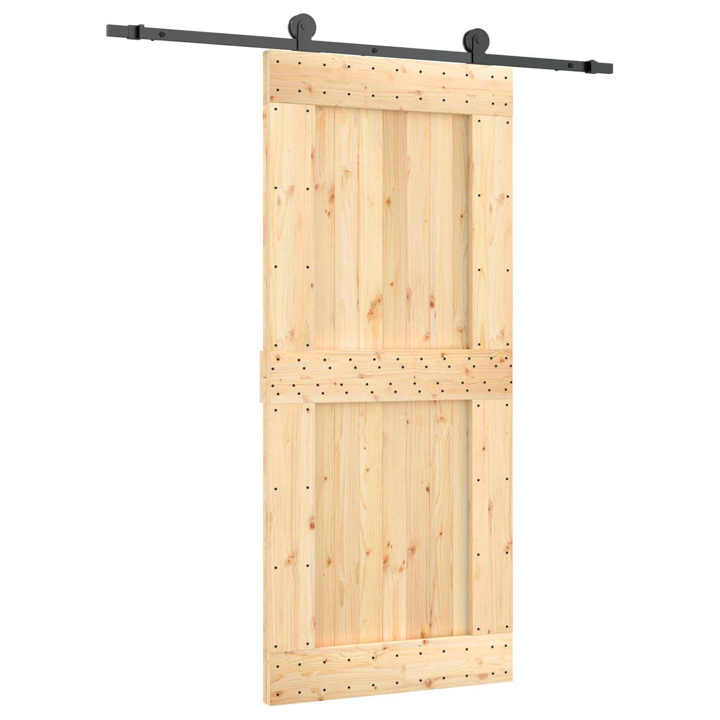 Skyvedør Naturlig og svart 90 x 210 cm Massiv Furu Tre