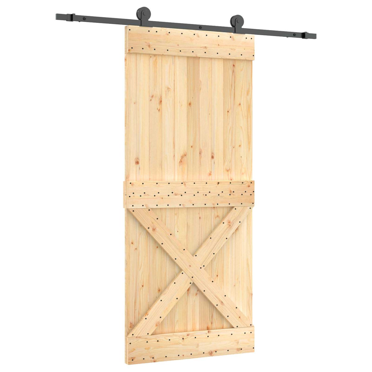 Skyvedør Naturlig og svart 90 x 210 cm Massiv Furu Tre
