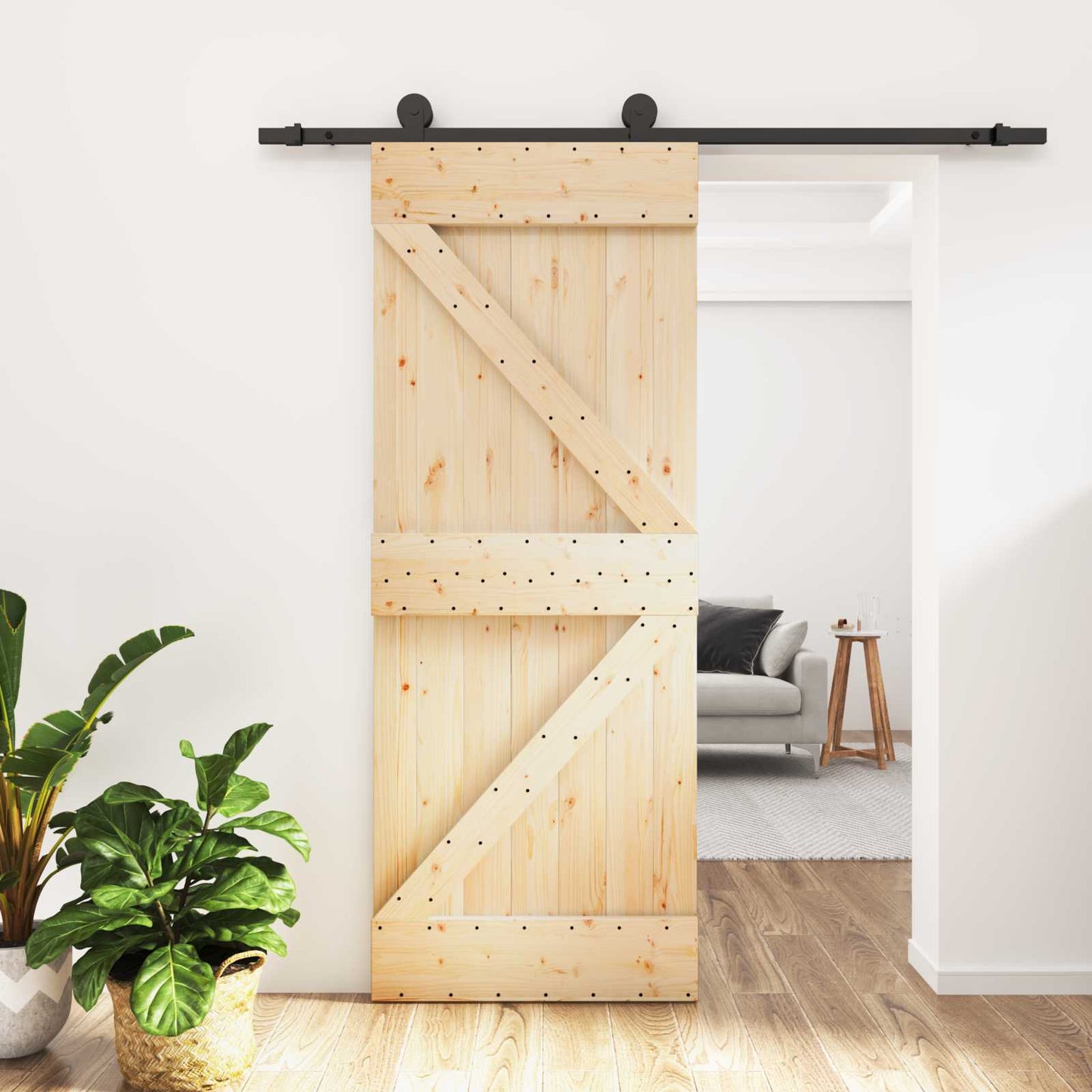 Skyvedør Naturlig og svart 70 x 210 cm Massiv Furu Tre