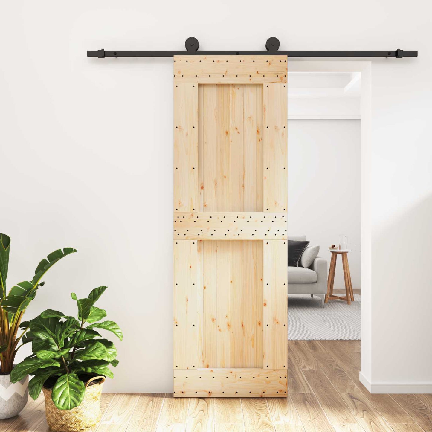 Skyvedør Naturlig og svart 70 x 210 cm Massiv Furu Tre
