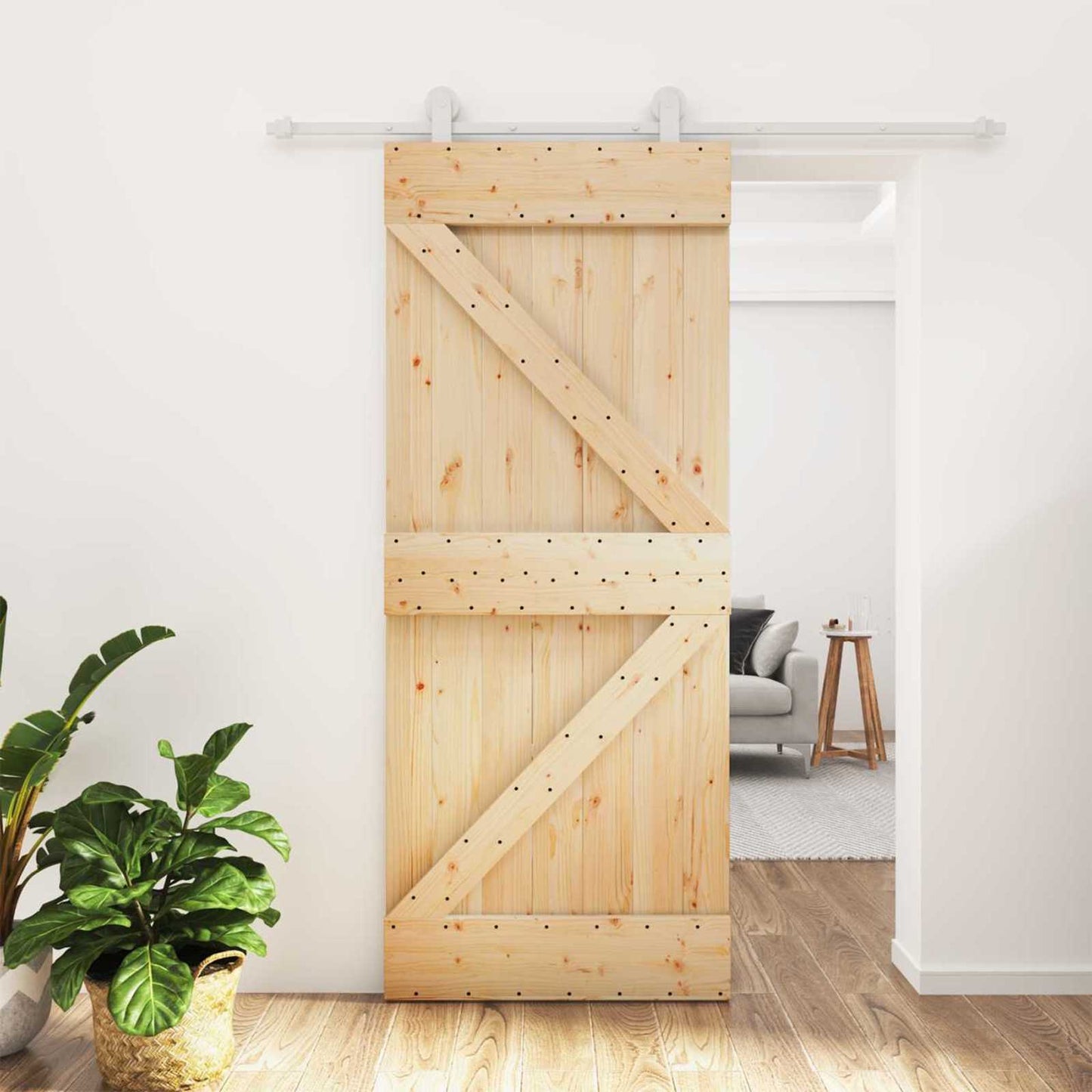 Skyvedør Naturlig og Hvit 85 x 210 cm Massiv Furu Tre