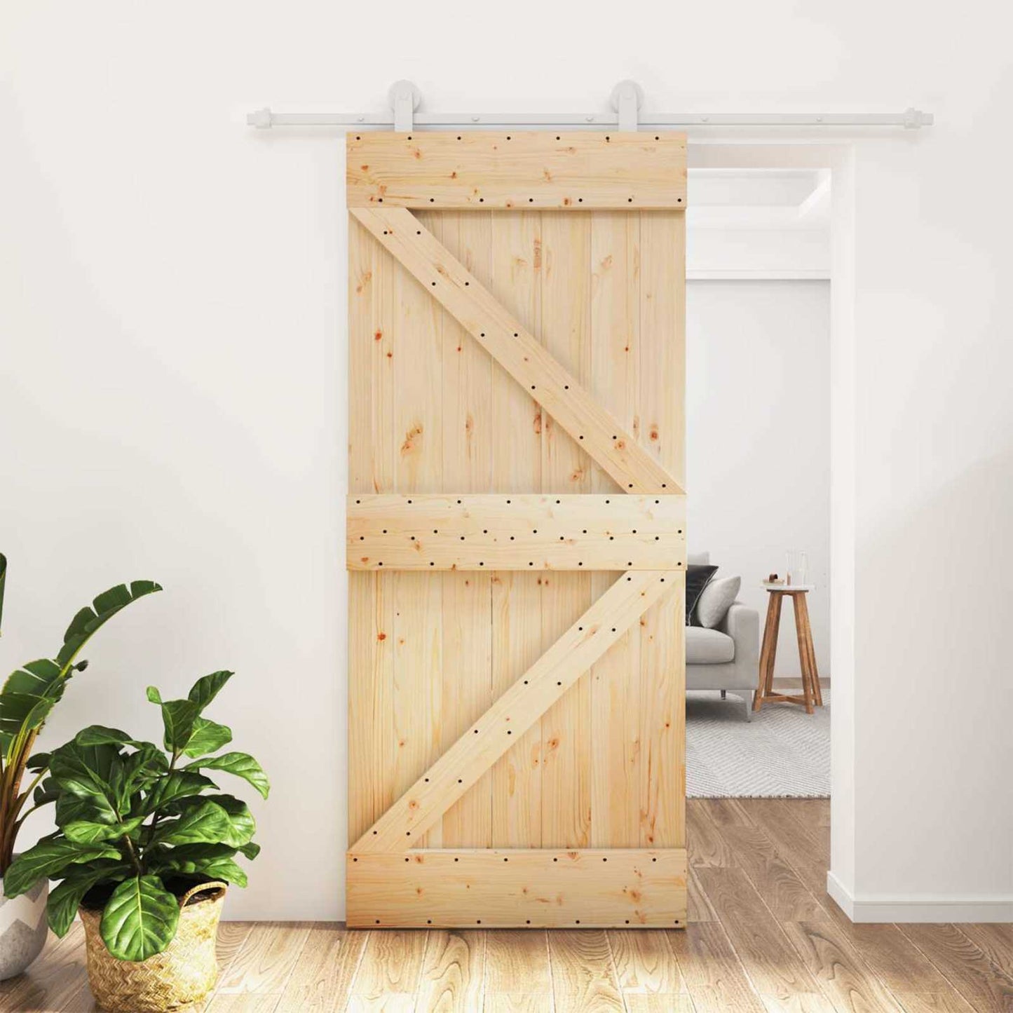 Skyvedør Naturlig og Hvit 90 x 210 cm Heltre furu