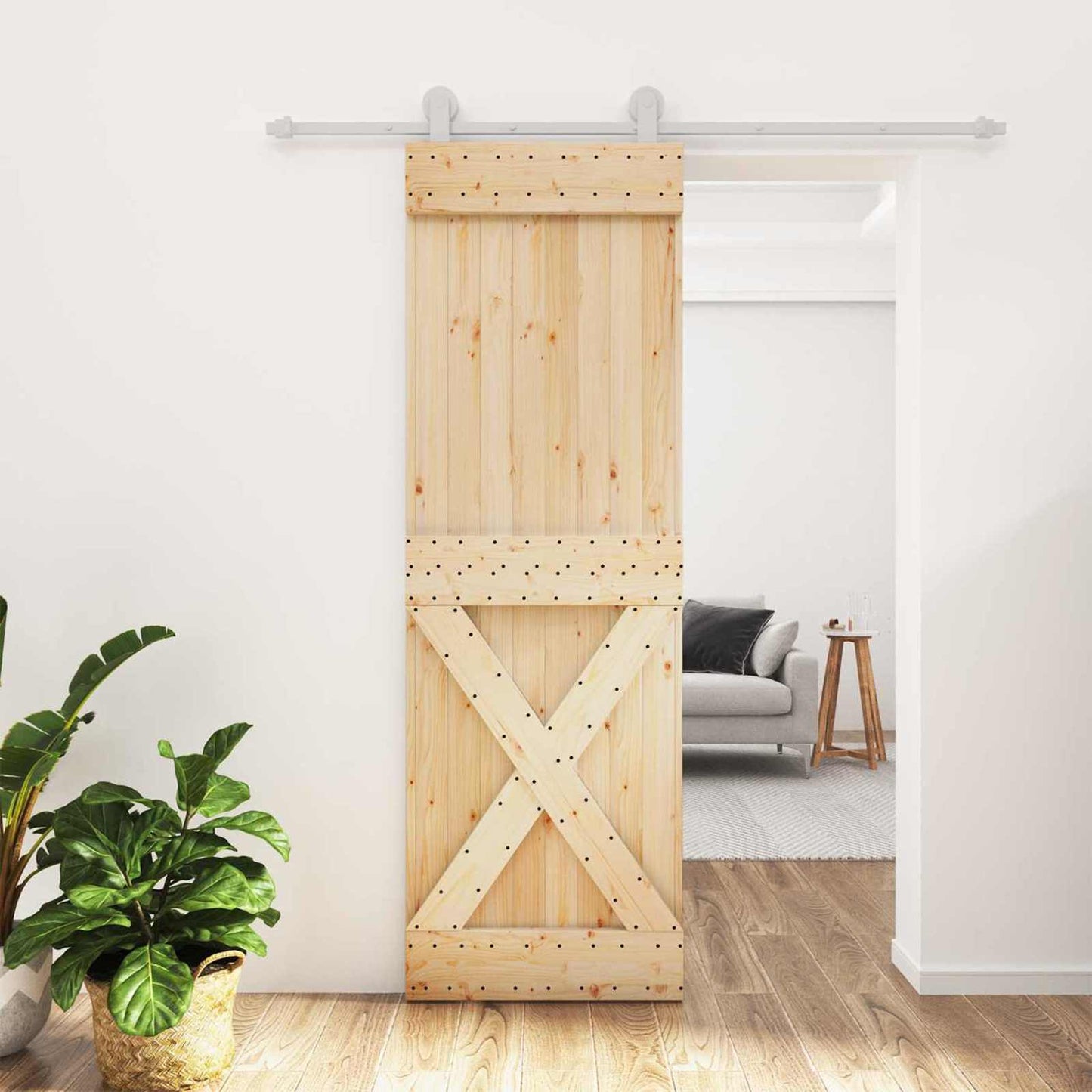 Skyvedør Naturlig og Hvit 70 x 210 cm Massiv Furu Tre
