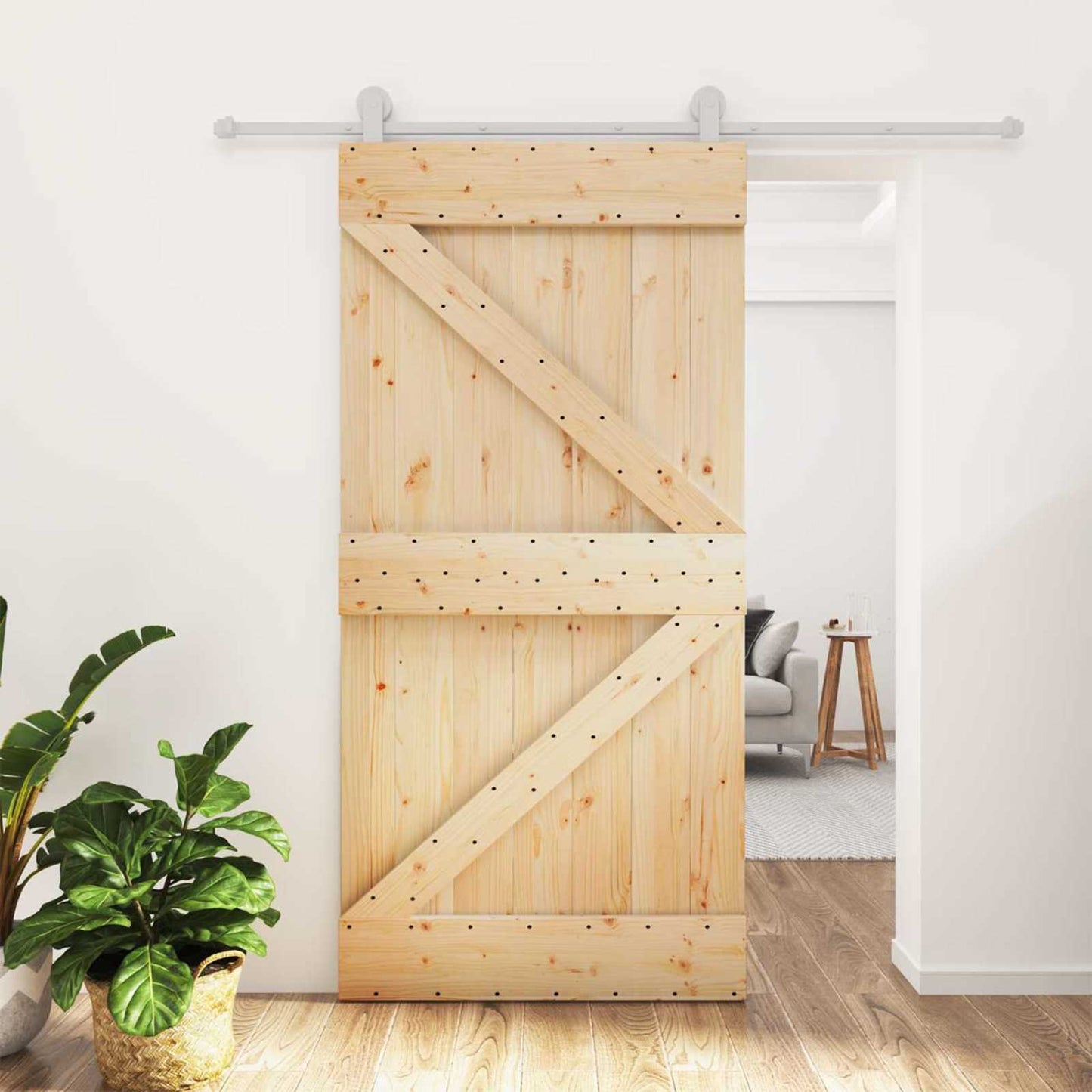 Skyvedør Naturlig og Hvit 100 x 210 cm Heltre furu