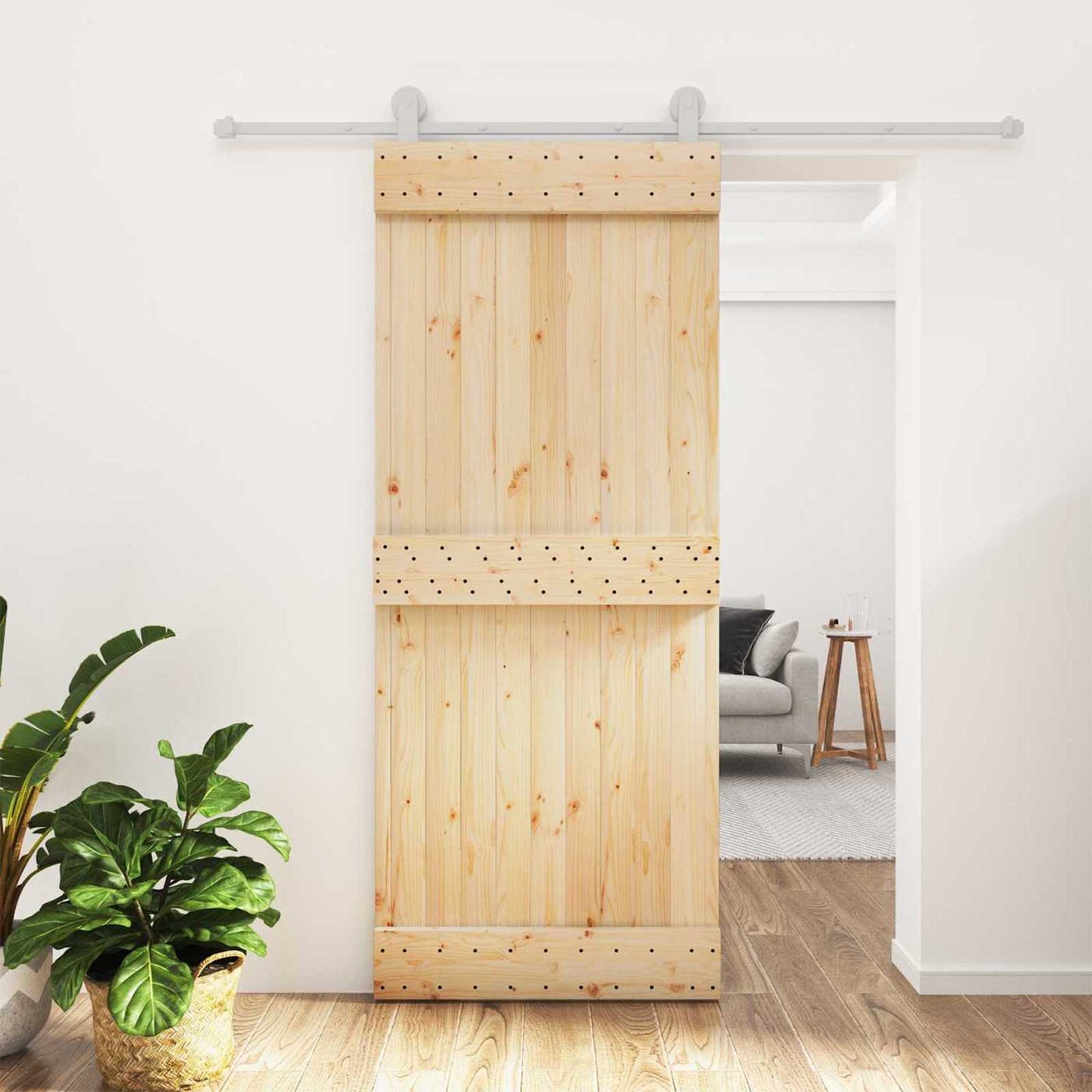 Skyvedør Naturlig og Hvit 85 x 210 cm Massiv Furu Tre