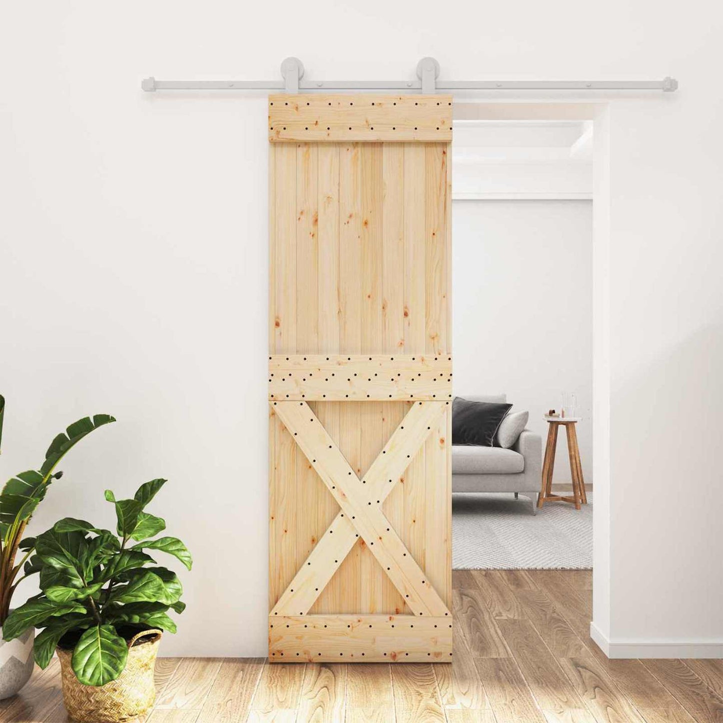 Skyvedør Naturlig og Hvit 70 x 210 cm Massiv Furu Tre