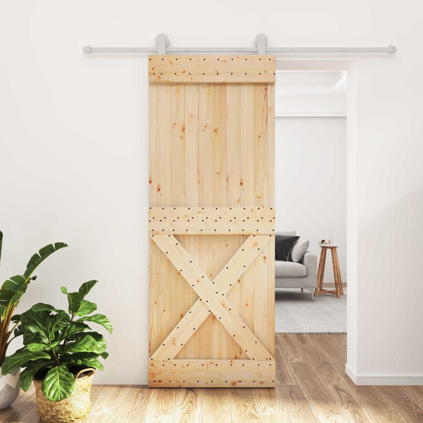Skyvedør Naturlig og Hvit 80 x 210 cm Massiv Furu Tre