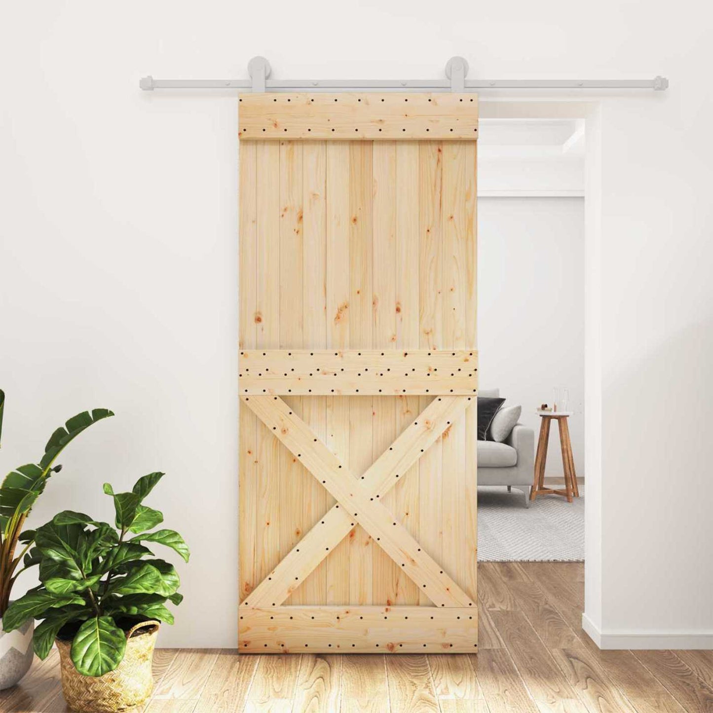 Skyvedør Naturlig og Hvit 90 x 210 cm Massiv Furu Tre