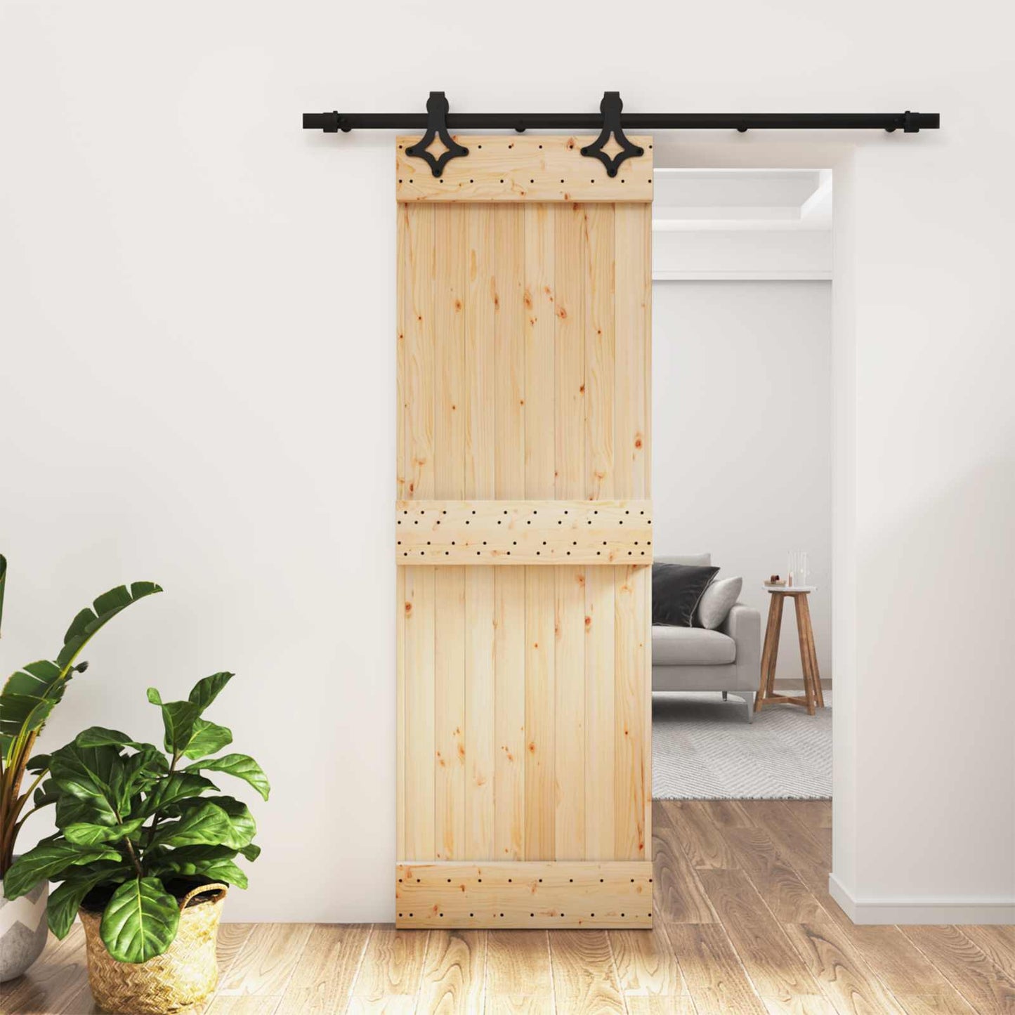 Skyvedør Naturlig og svart 70 x 210 cm Massiv Furu Tre
