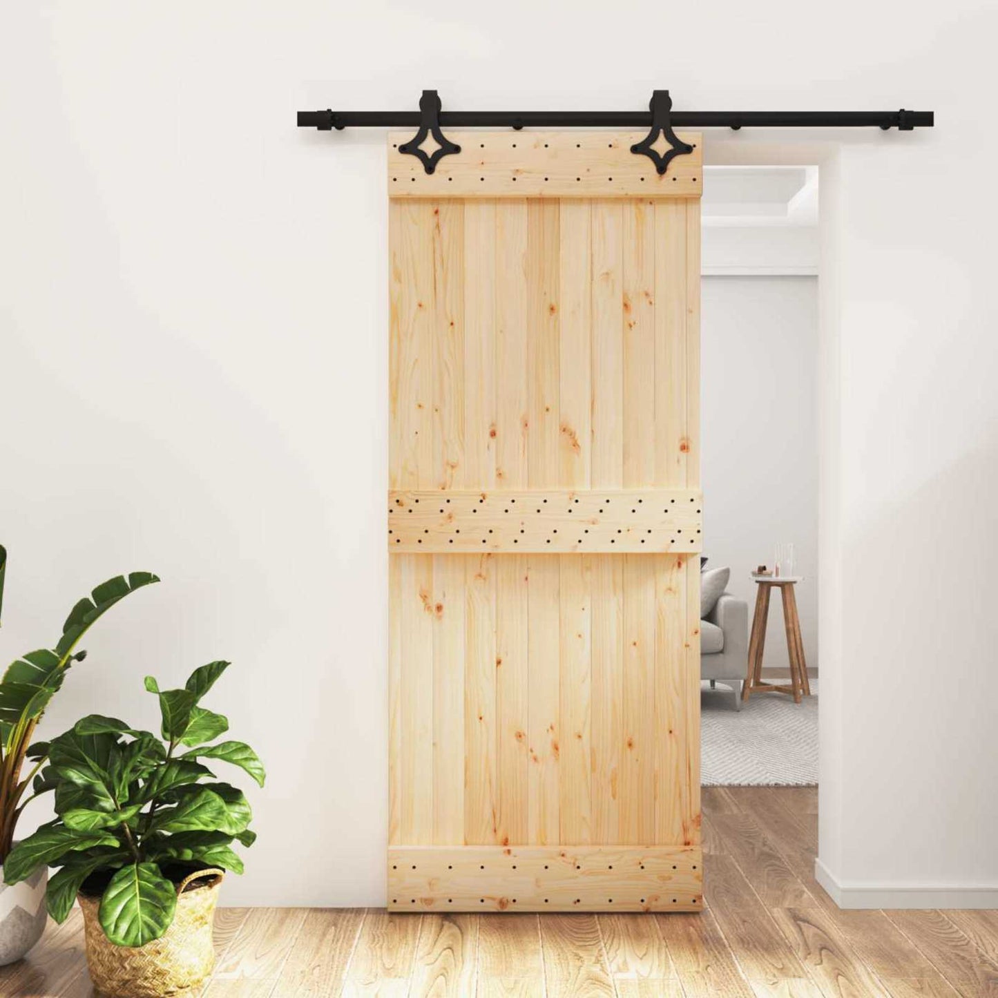 Skyvedør Naturlig og svart 85 x 210 cm Massiv Furu Tre