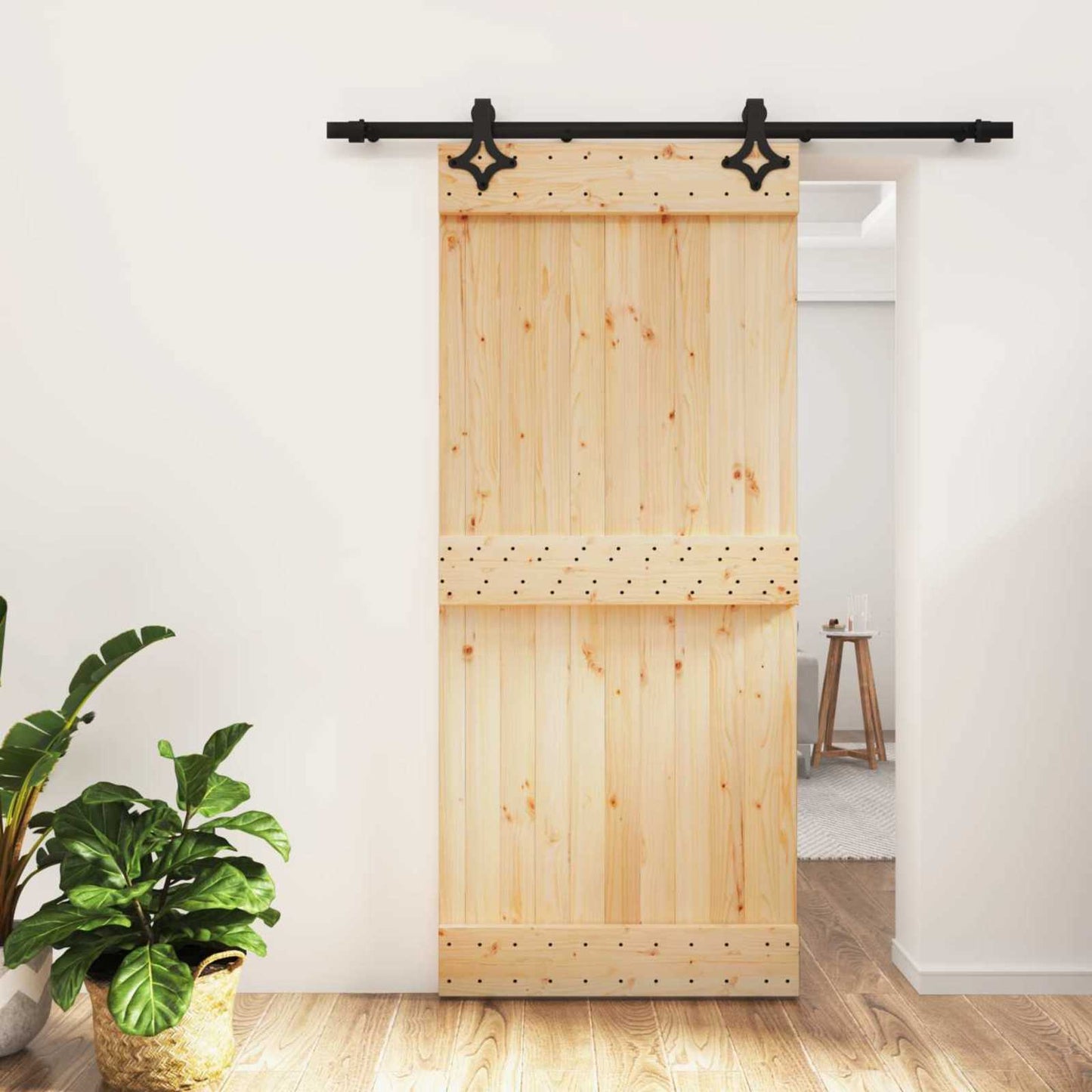 Skyvedør Naturlig og svart 90 x 210 cm Massiv Furu Tre